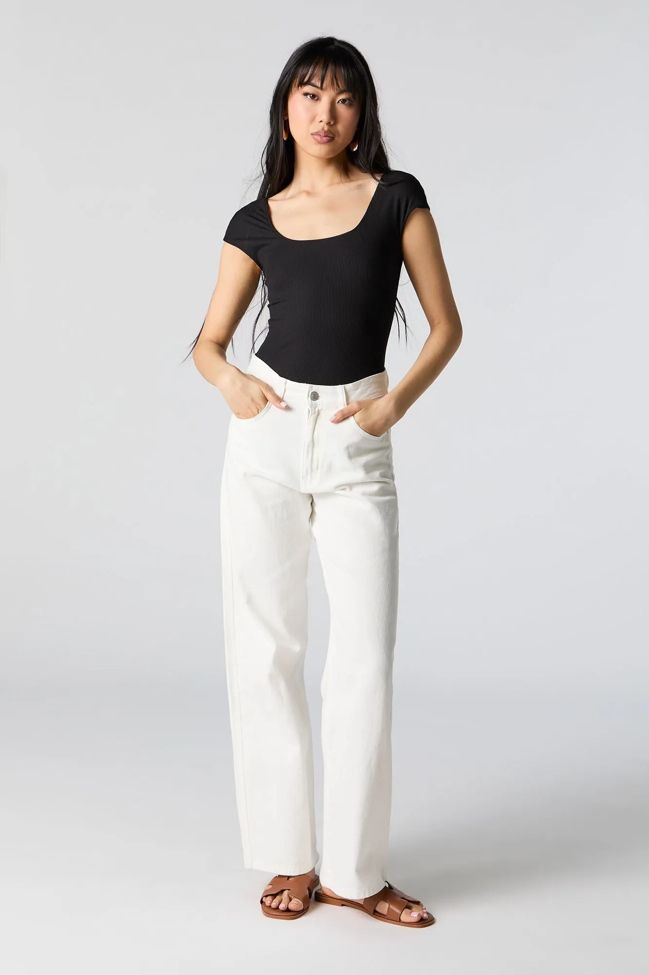 Contour Ribbed Cap Sleeve Bodysuit sold by Charlotte Russe product image thumbnail 3