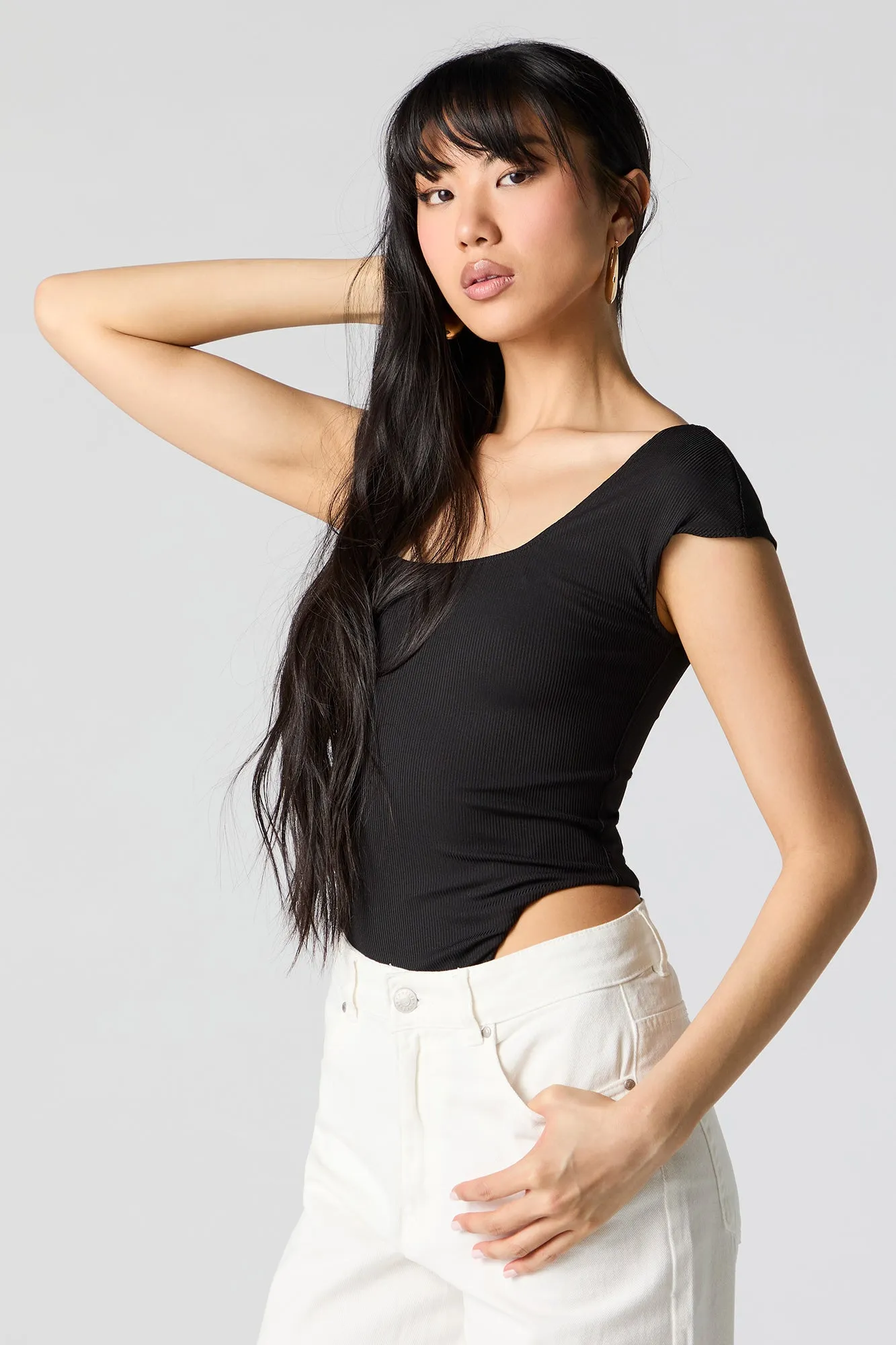 Contour Ribbed Cap Sleeve Bodysuit sold by Charlotte Russe product image thumbnail 2