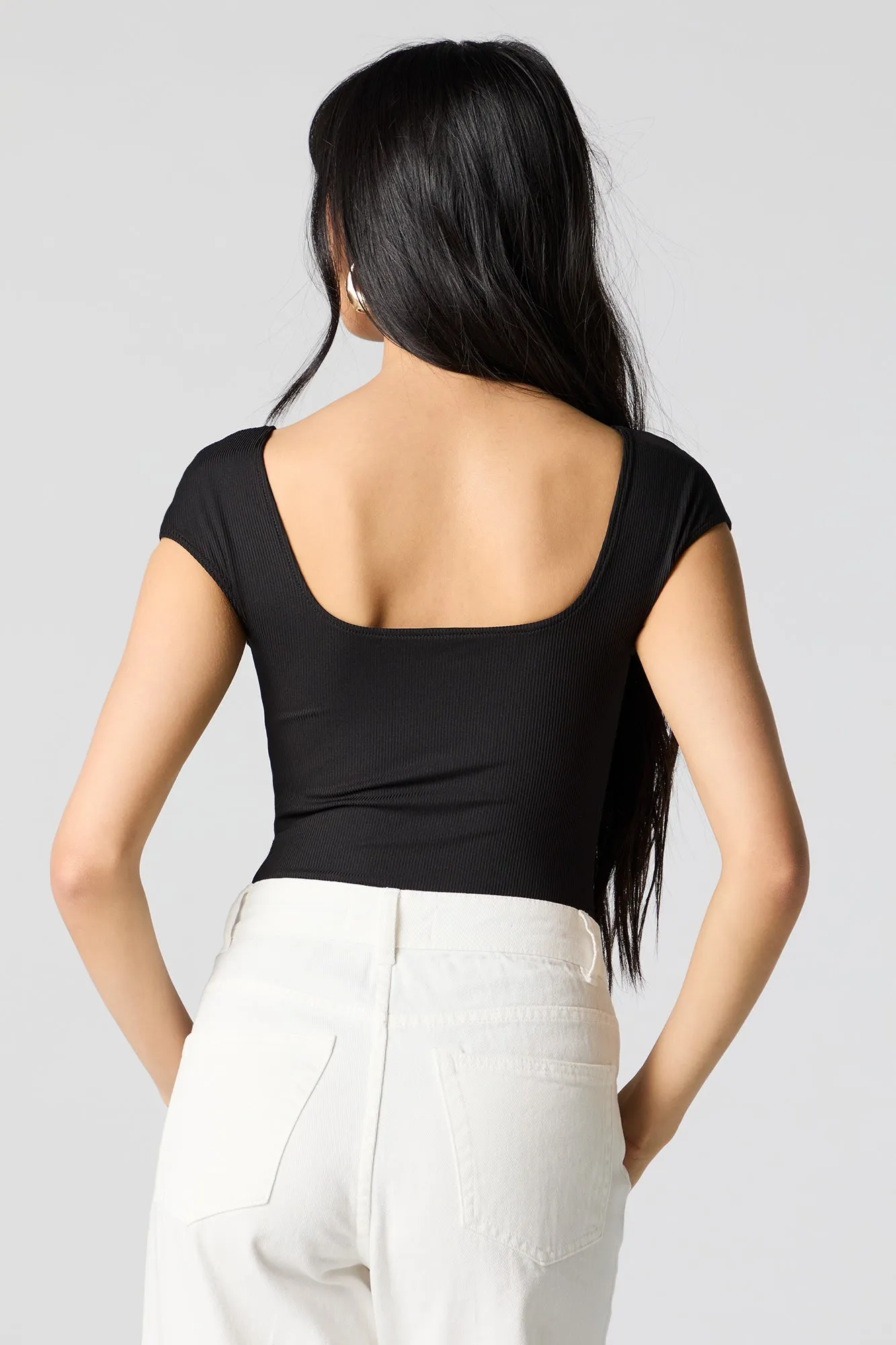 Contour Ribbed Cap Sleeve Bodysuit sold by Charlotte Russe product image thumbnail 4