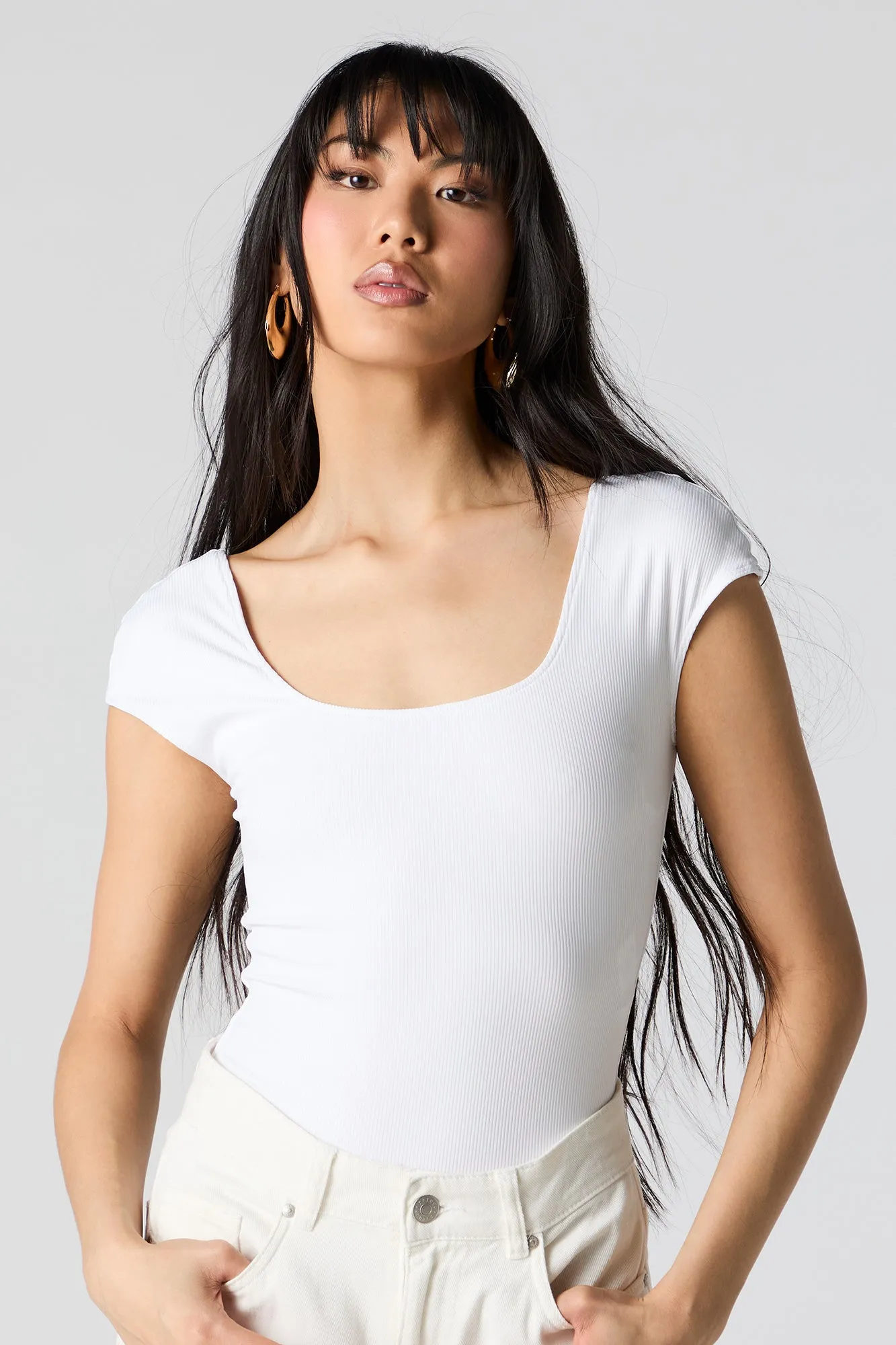 Contour Ribbed Cap Sleeve Bodysuit sold by Charlotte Russe product image thumbnail 5