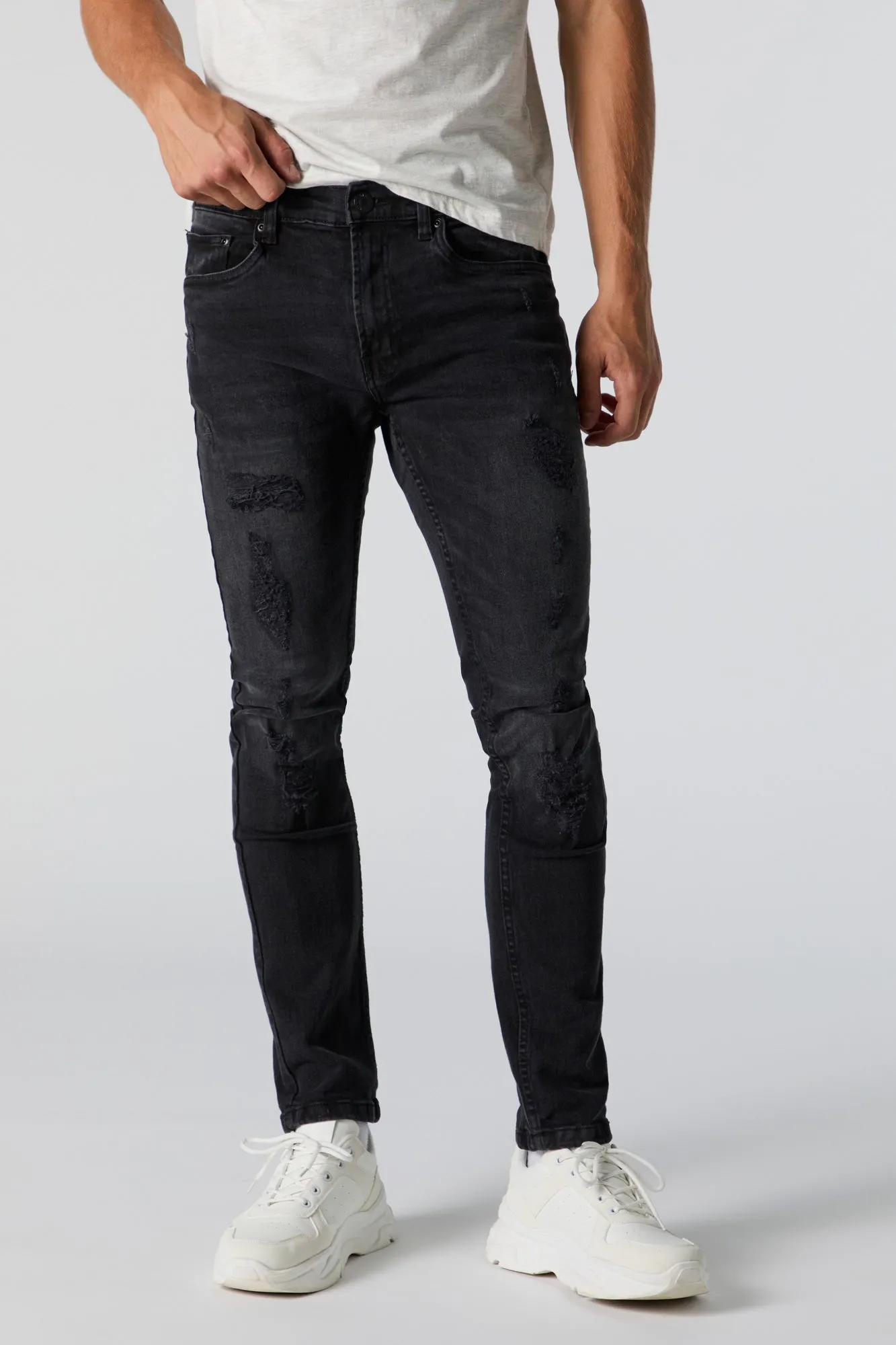 Black Wash Distressed Skinny Jean sold by Charlotte Russe