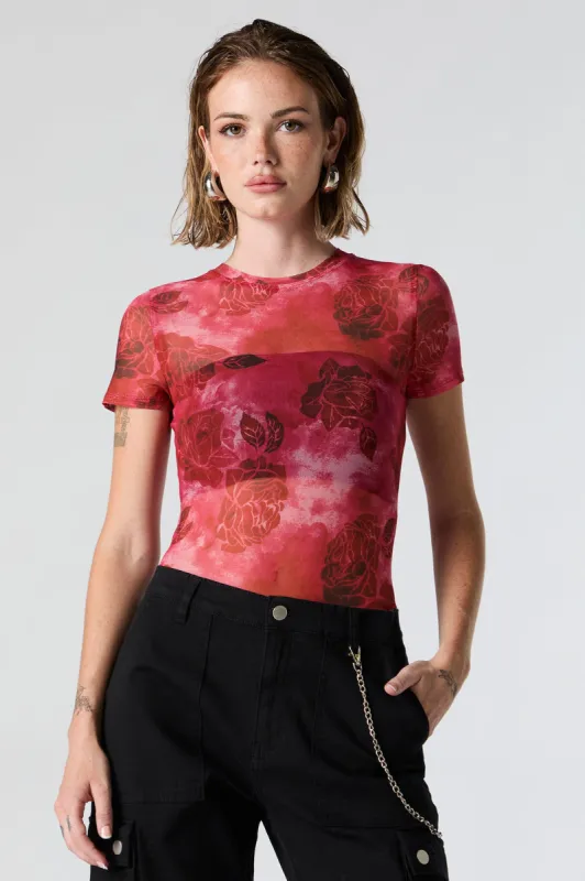 Floral Print Mesh Short Sleeve Bodysuit sold by Charlotte Russe