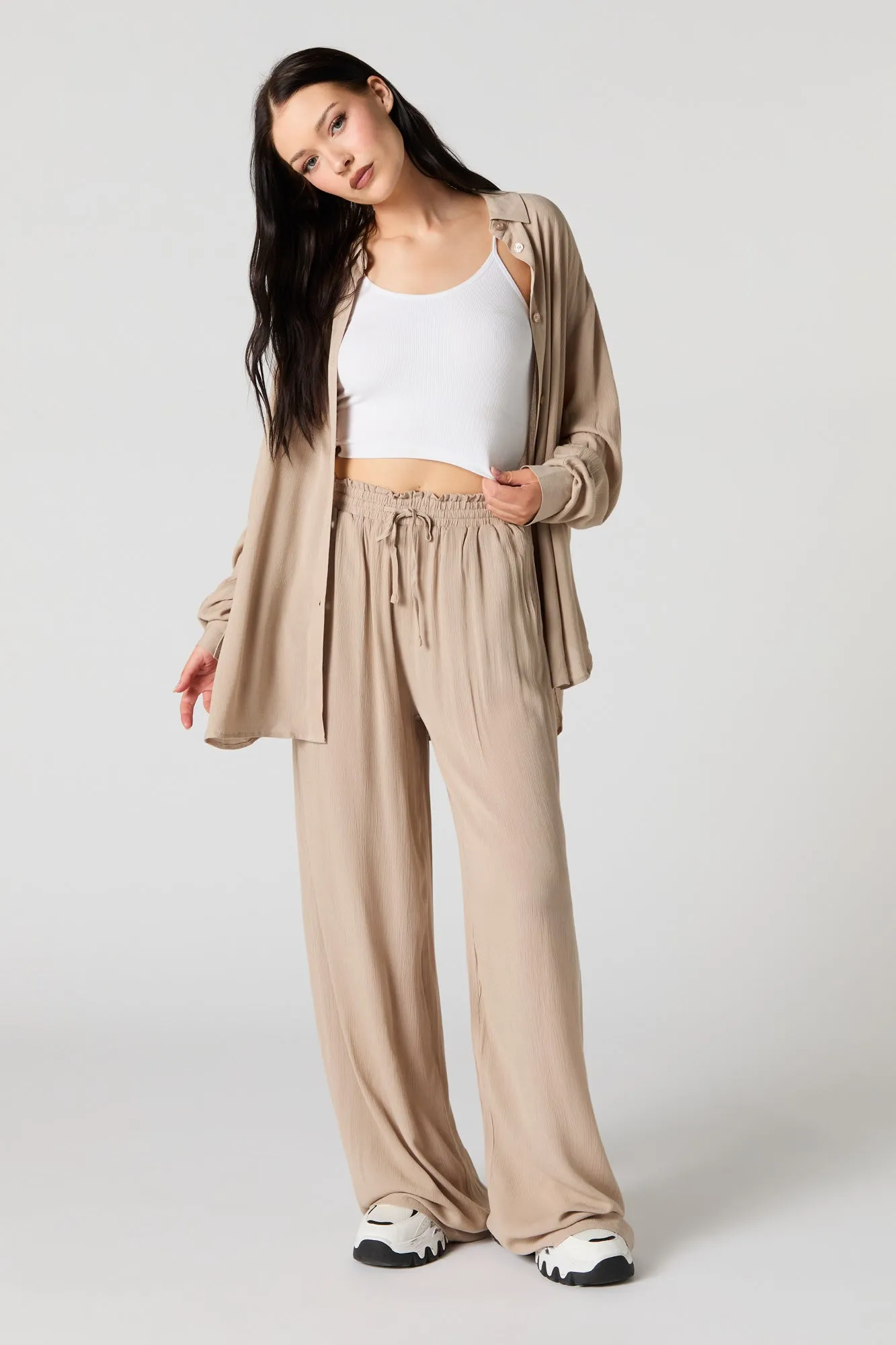 Textured Drawstring Flowy Pant sold by Charlotte Russe product image thumbnail 4