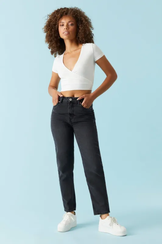Refuge Black Wash Mom Jean sold by Charlotte Russe