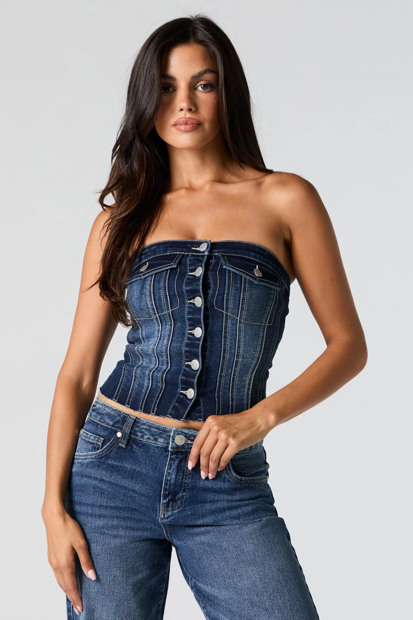 Denim Button Front Tube Top sold by Charlotte Russe product image thumbnail 4
