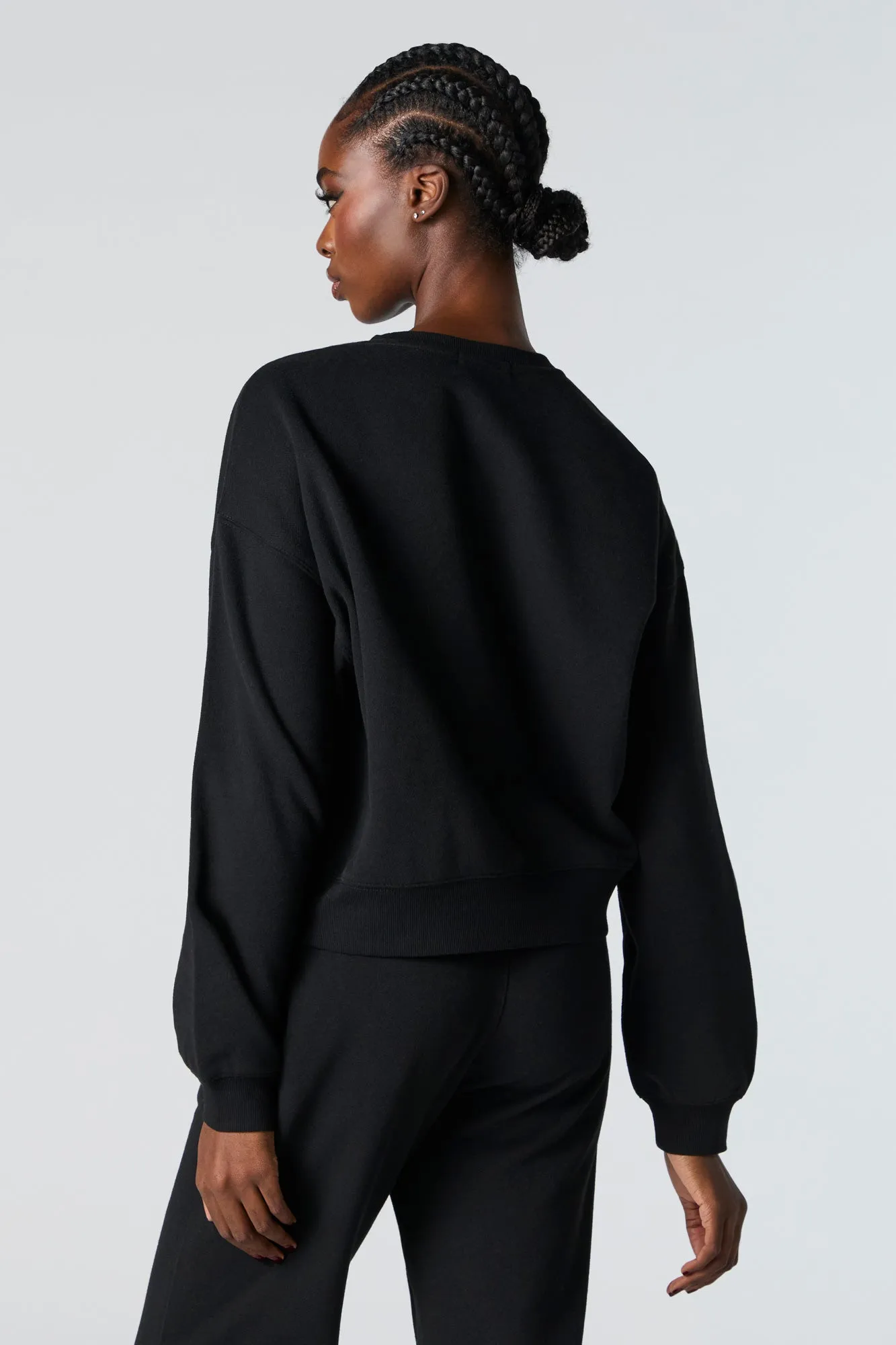 Destination Twill Embroidered Fleece Sweatshirt sold by Charlotte Russe product image thumbnail 5