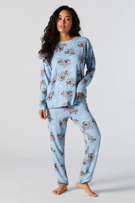 Sleeping Koala Print 2 Piece Pajama Set made by Charlotte Russe