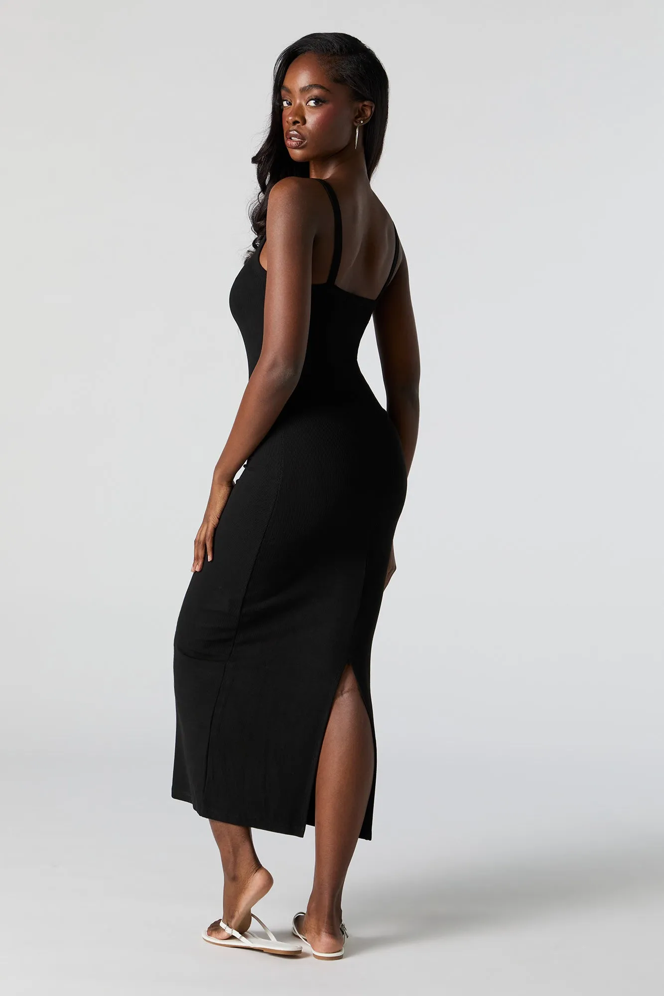 Ribbed Slit Back Bodycon Midi Dress sold by Charlotte Russe product image thumbnail 3