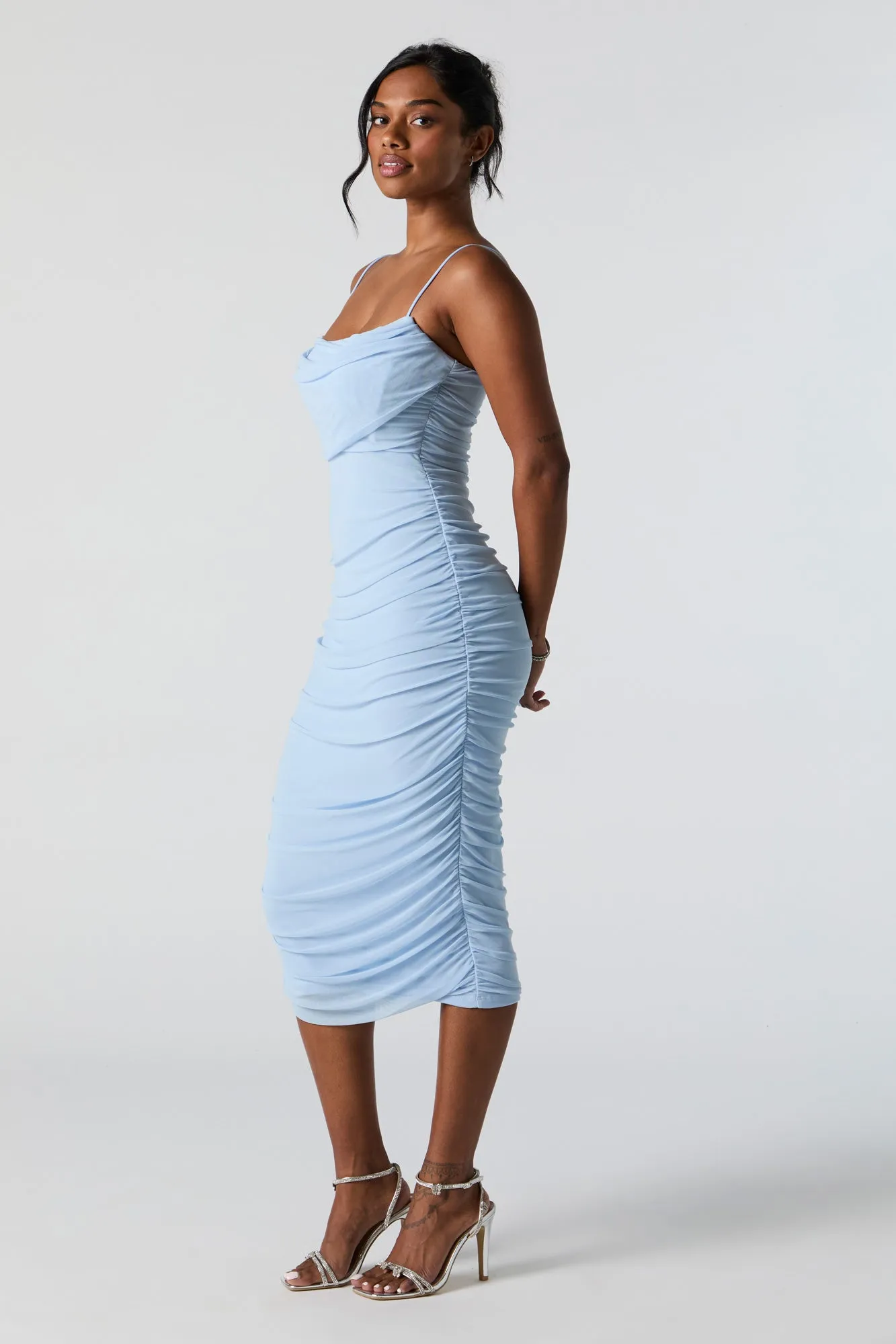Mesh Cowl Neck Ruched Midi Dress sold by Charlotte Russe product image thumbnail 5