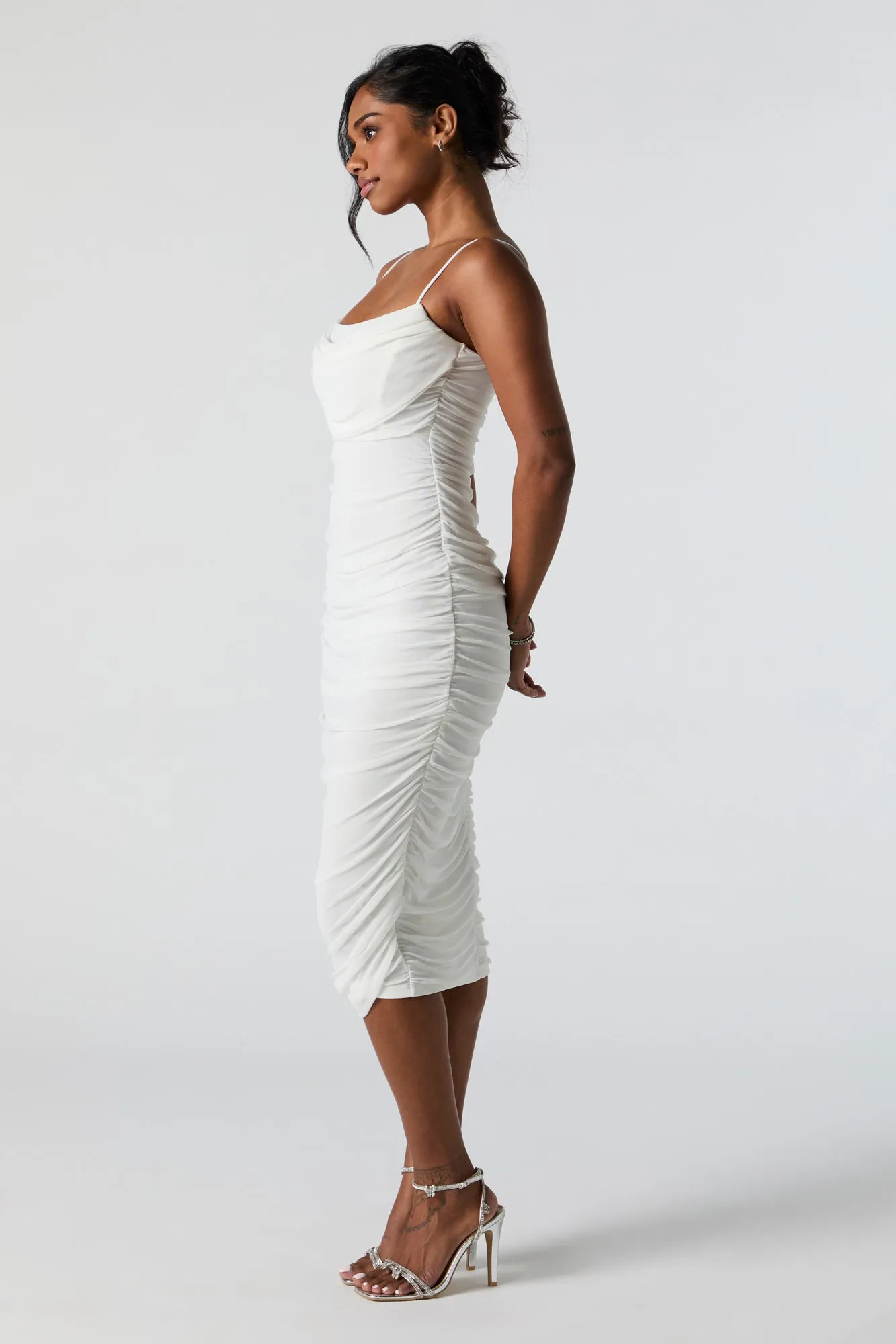 Mesh Cowl Neck Ruched Midi Dress sold by Charlotte Russe product image thumbnail 3