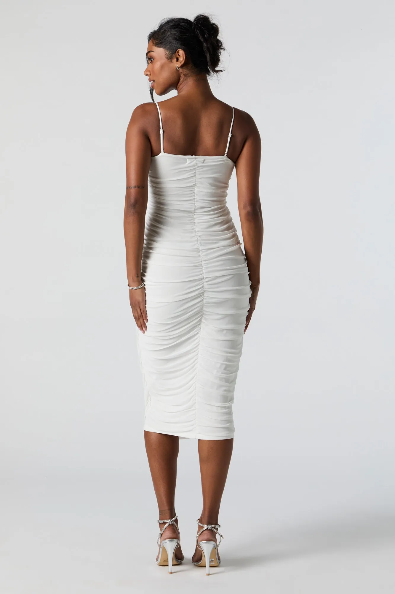 Mesh Cowl Neck Ruched Midi Dress sold by Charlotte Russe product image thumbnail 2