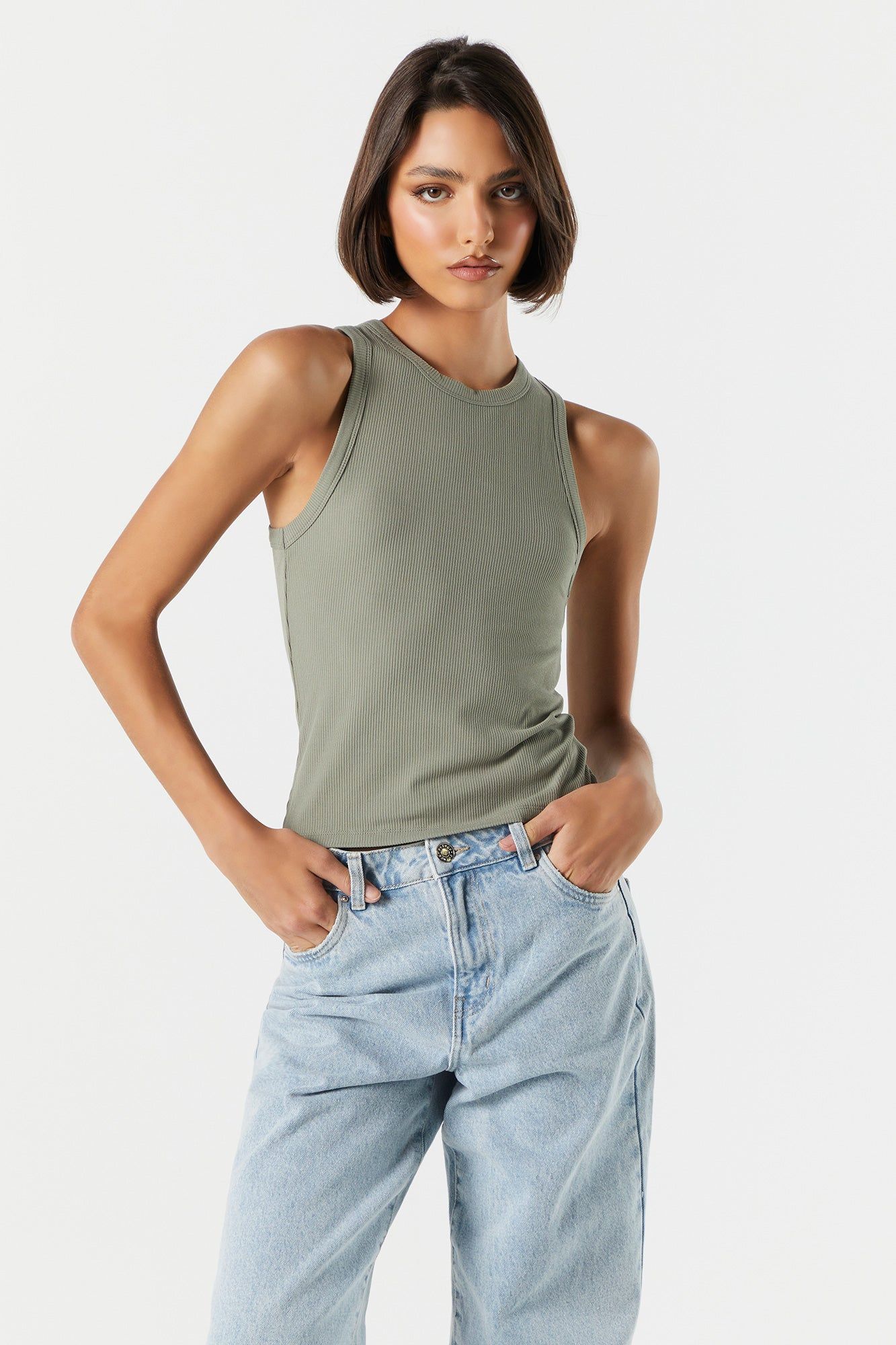 Coloured Ribbed High Neck Tank sold by Charlotte Russe product image thumbnail 4
