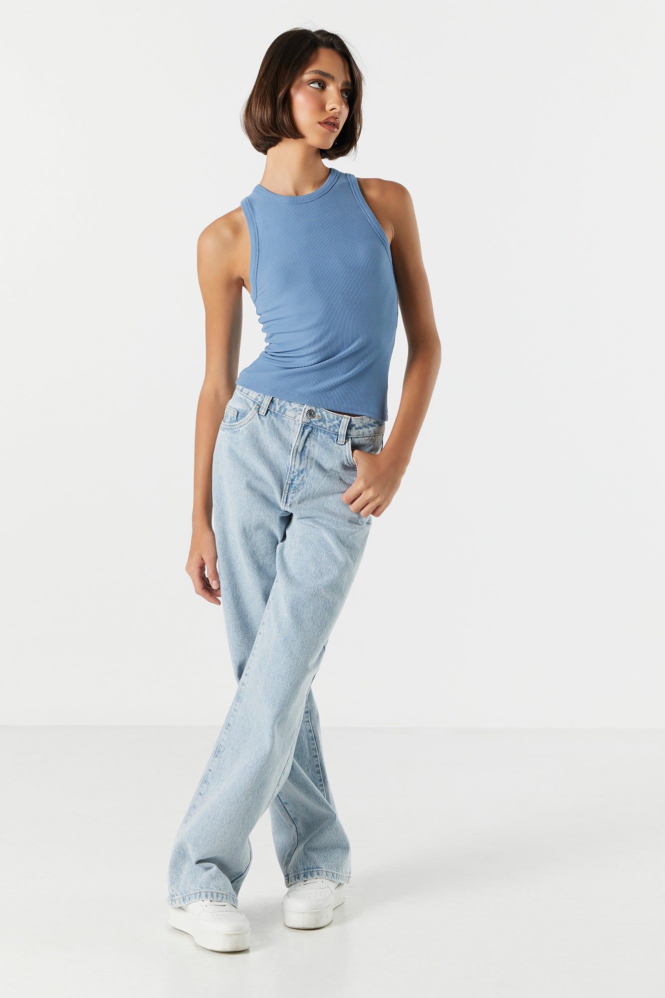 Coloured Ribbed High Neck Tank sold by Charlotte Russe product image thumbnail 3