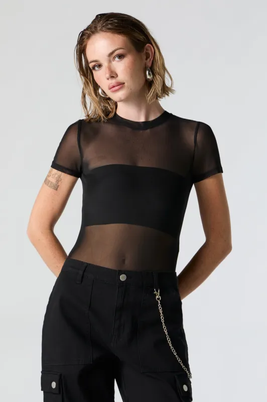 Mesh Short Sleeve Bodysuit sold by Charlotte Russe