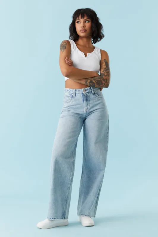 Refuge High-Rise Light Wash Loose Leg Jean sold by Charlotte Russe