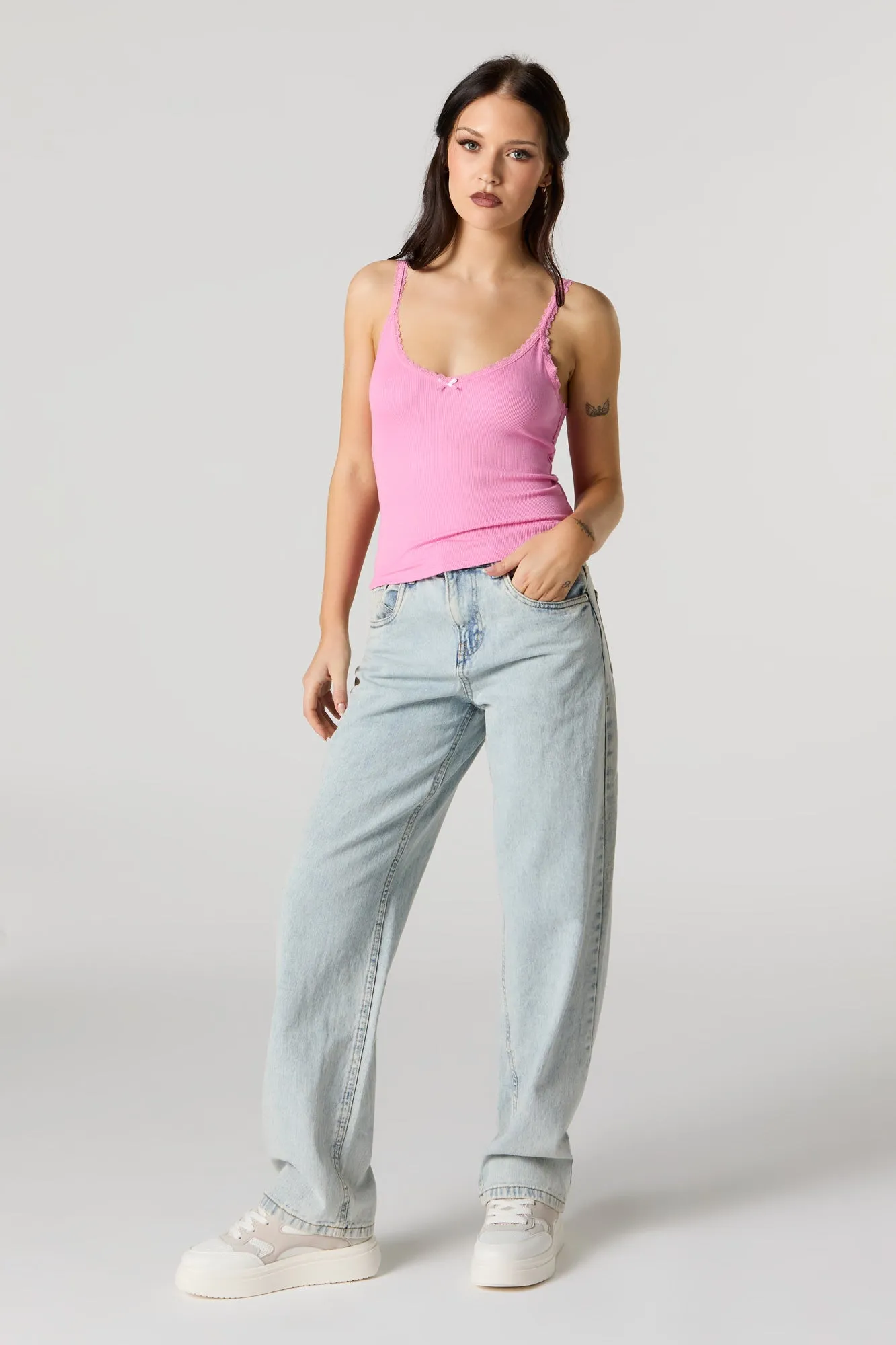 Ribbed Lace Trim Skimmer Tank sold by Charlotte Russe product image thumbnail 3