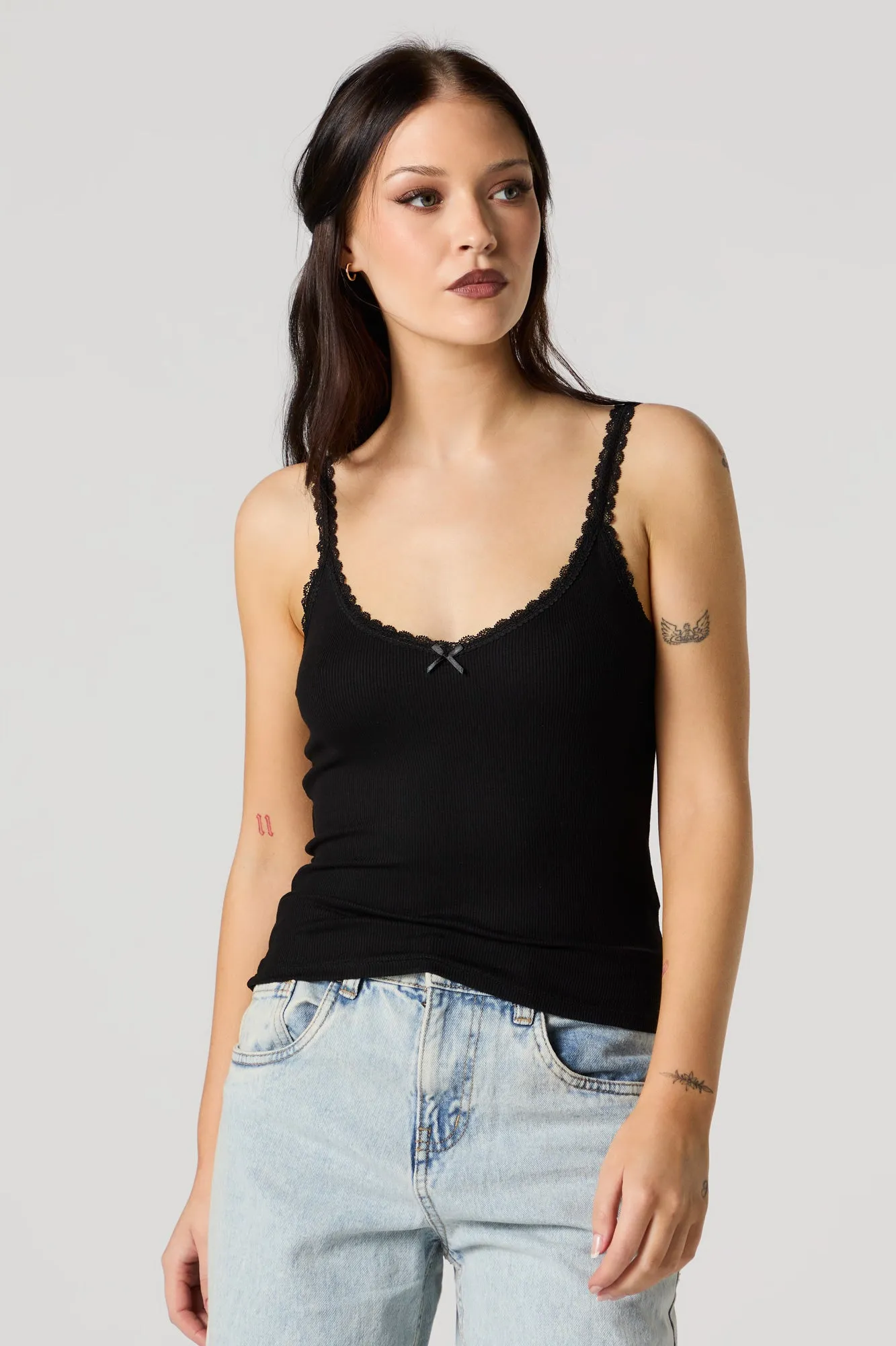 Ribbed Lace Trim Skimmer Tank sold by Charlotte Russe product image thumbnail 4