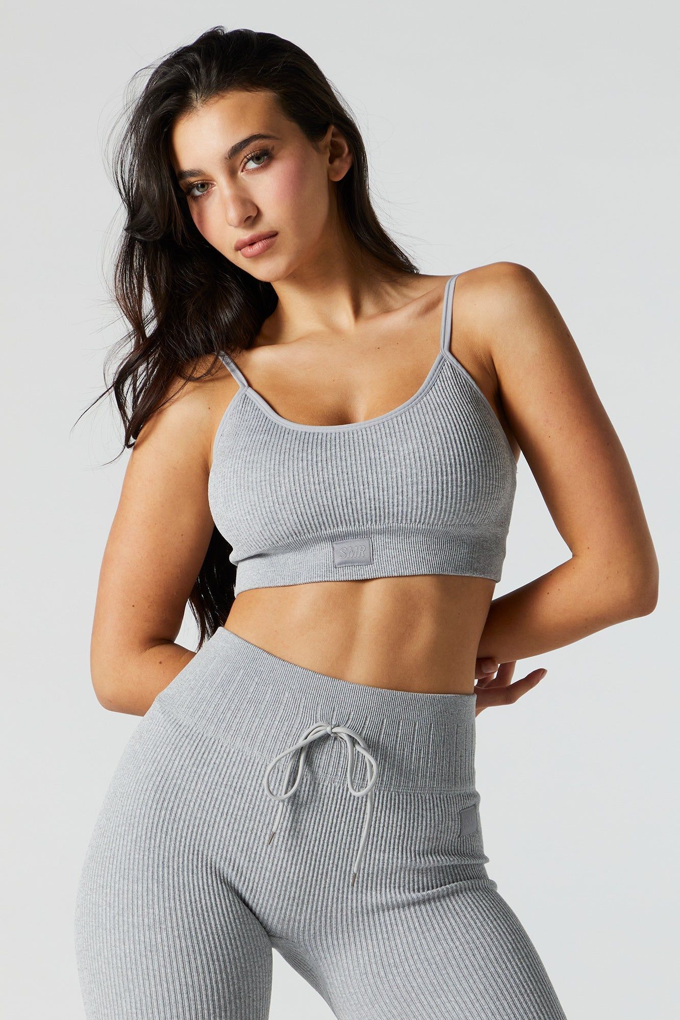 Grey Sommer Ray Active Seamless Ribbed Sports Bra sold by Charlotte Russe