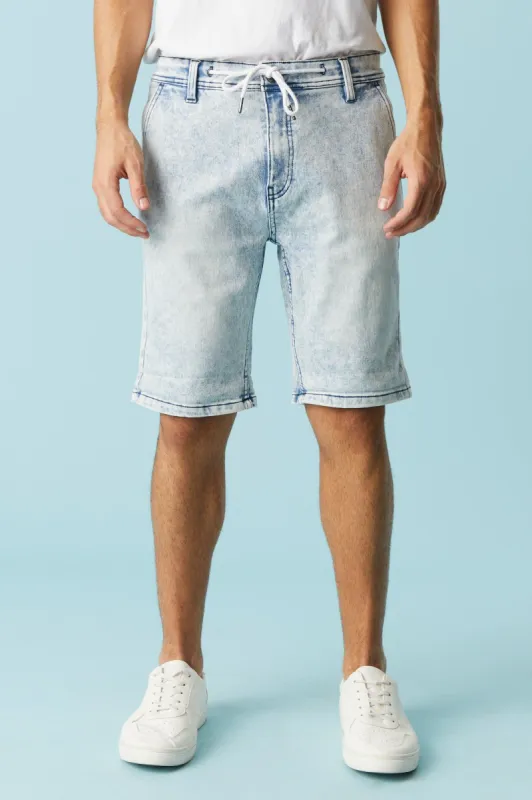 Eco-Friendly Light Wash Denim Jogger Short sold by Charlotte Russe