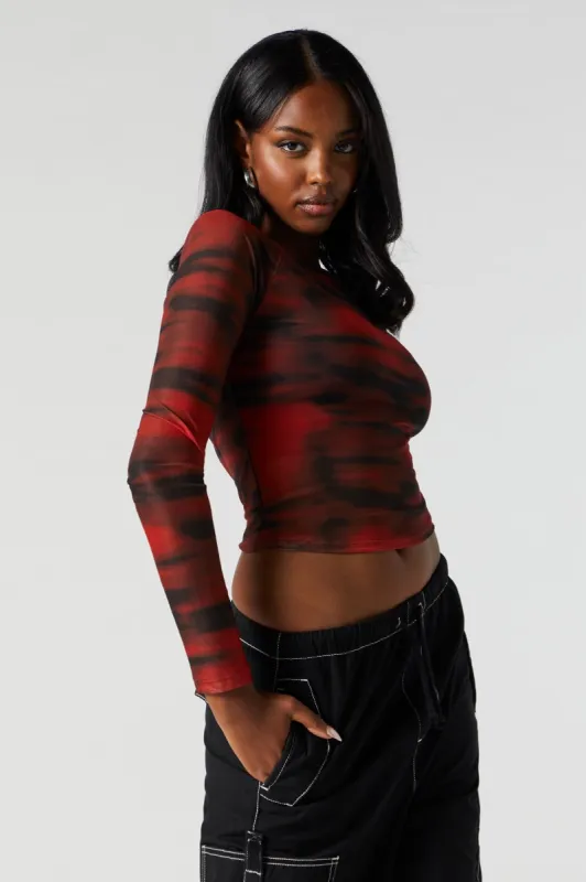 Mesh Printed Long Sleeve Top sold by Charlotte Russe