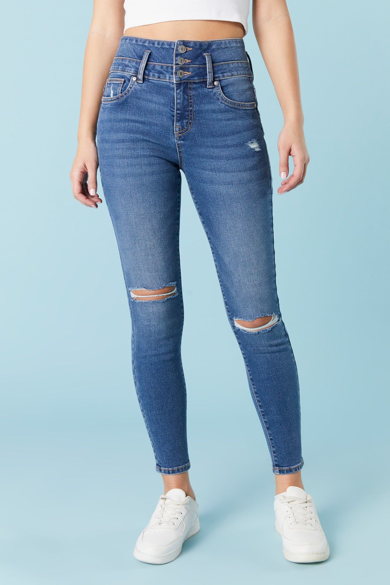 Ibiza Medium Wash Distressed Skinny Jean sold by Charlotte Russe product image thumbnail 2