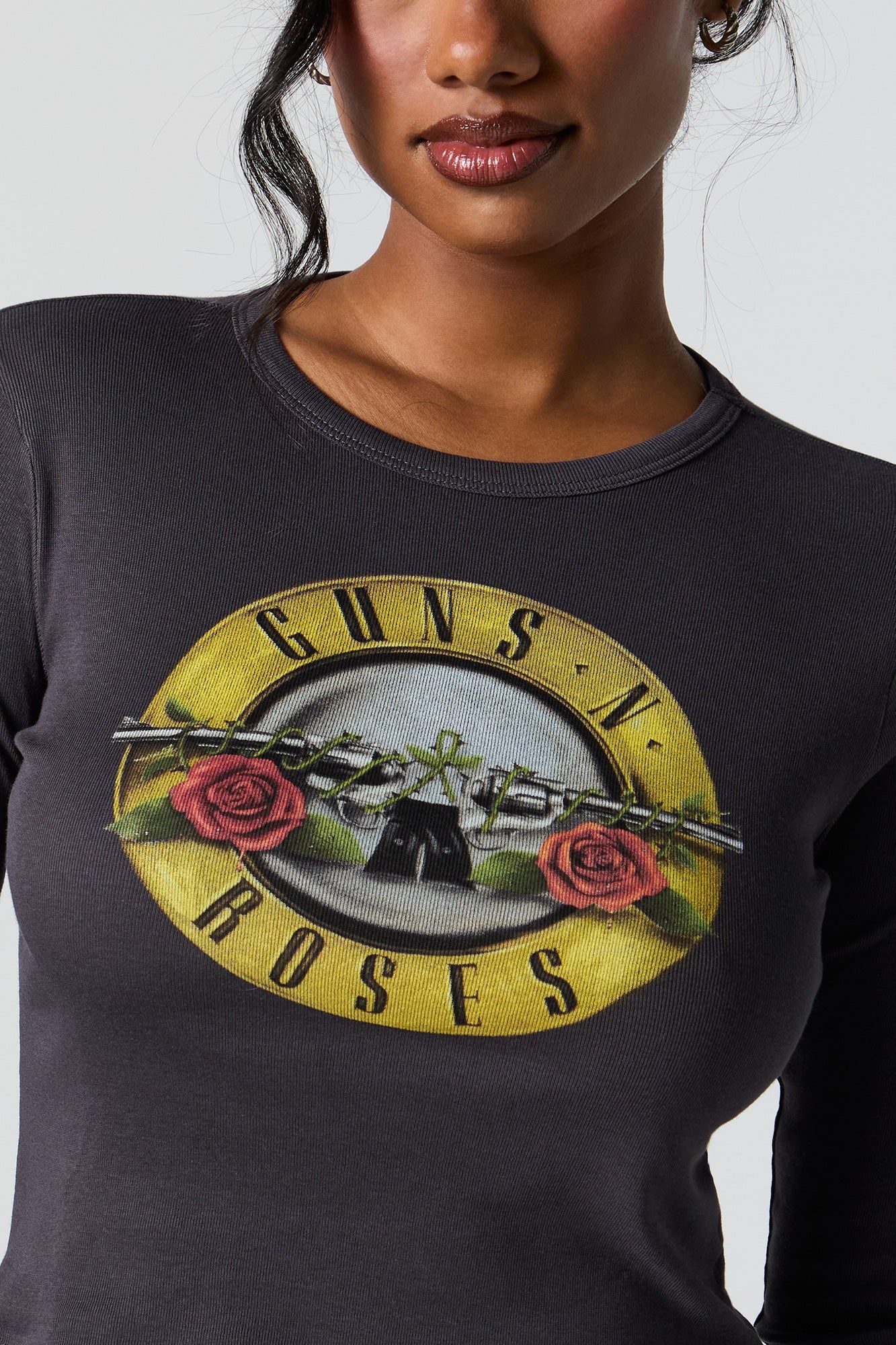 Guns and Roses Graphic Long Sleeve Top sold by Charlotte Russe
