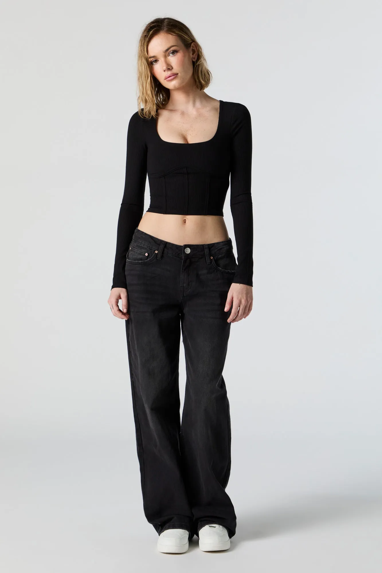 Ribbed Long Sleeve Corset Top sold by Charlotte Russe product image thumbnail 4