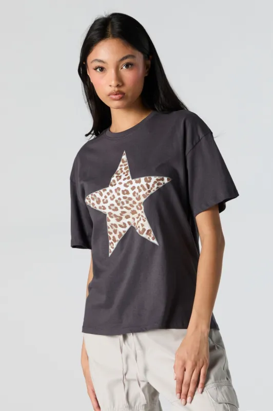 Cheetah Star Graphic Boyfriend T-Shirt sold by Charlotte Russe