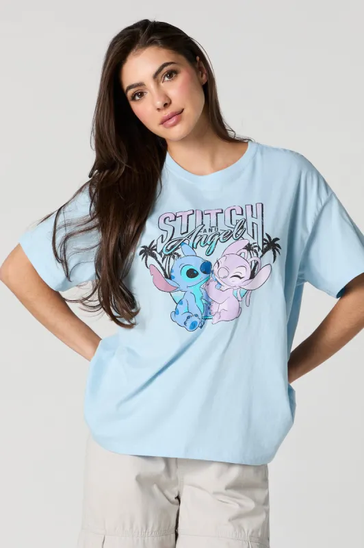 Stitch and Angel Graphic Boyfriend T-Shirt sold by Charlotte Russe