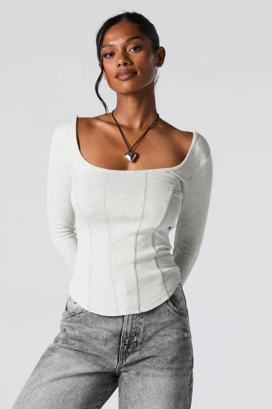 Ribbed Scoop Neck Corset Style Long Sleeve Top made by Stitches