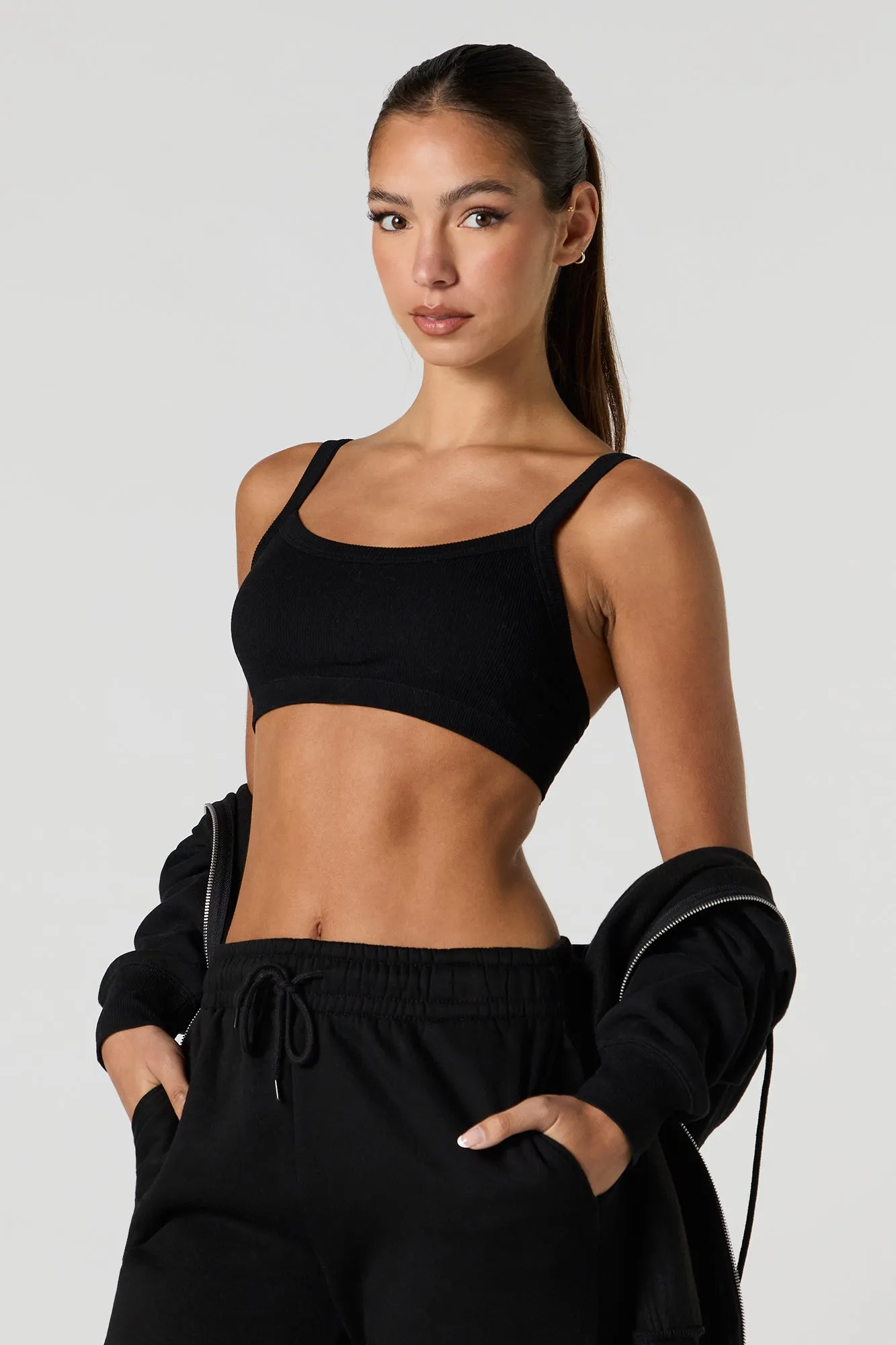 Seamless Ribbed Cropped Tank with Built-In Bra Cups sold by Charlotte Russe product image thumbnail 4