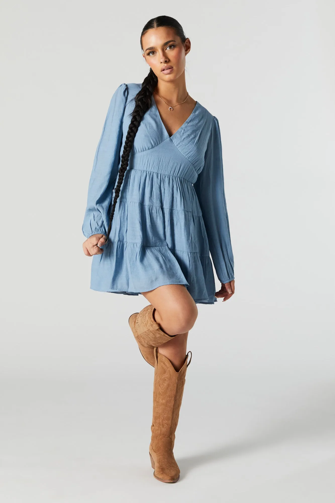 V-Neck Tiered Mini Dress sold by Charlotte Russe product image thumbnail 3