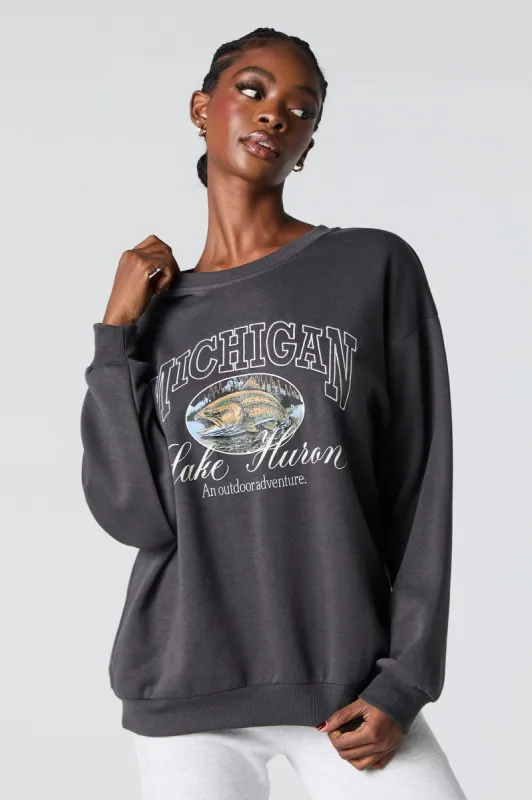 Oversized Destination Chenille Embroidered Fleece Sweatshirt sold by Charlotte Russe