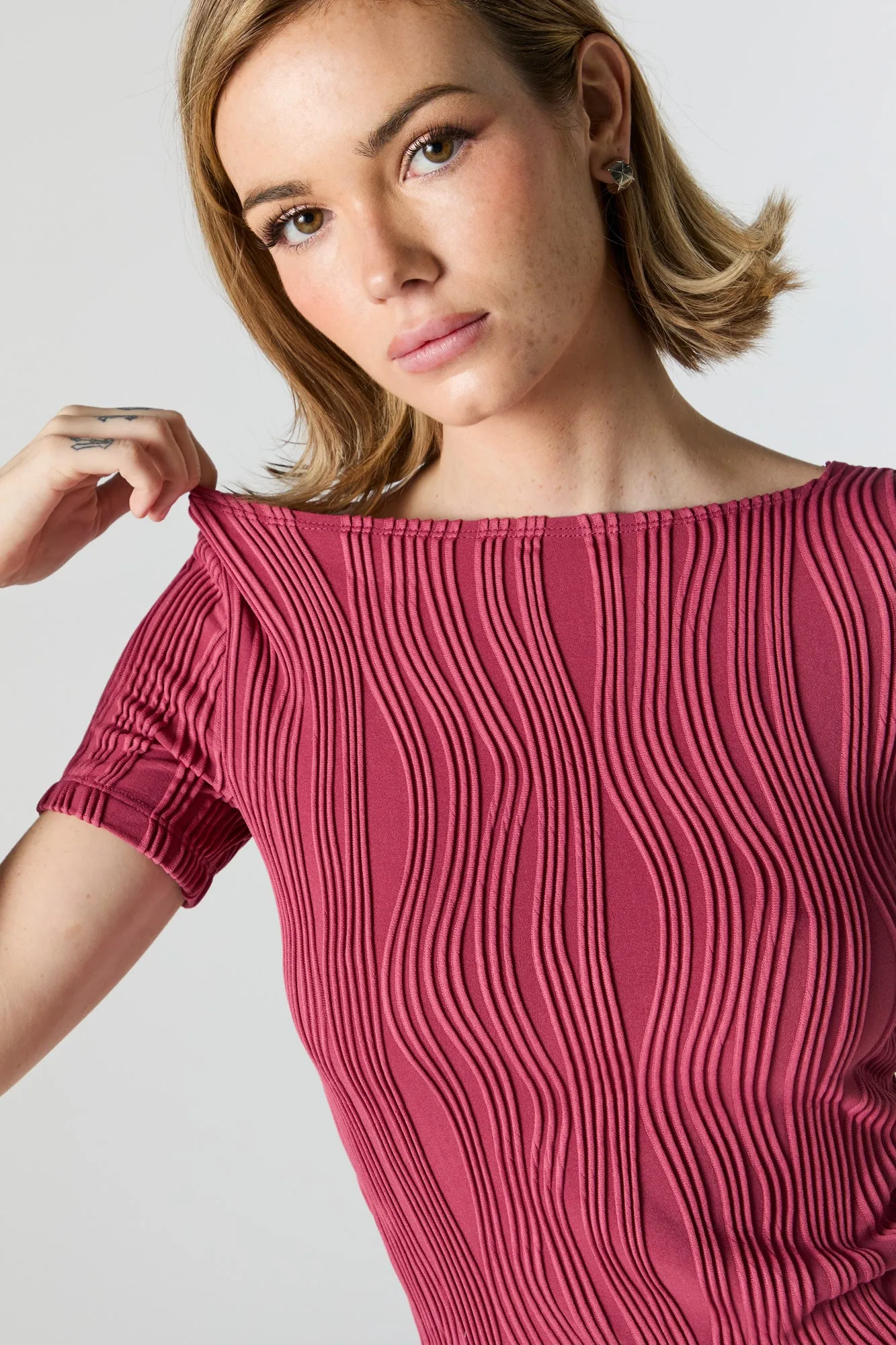 Textured Short Sleeve Top sold by Charlotte Russe