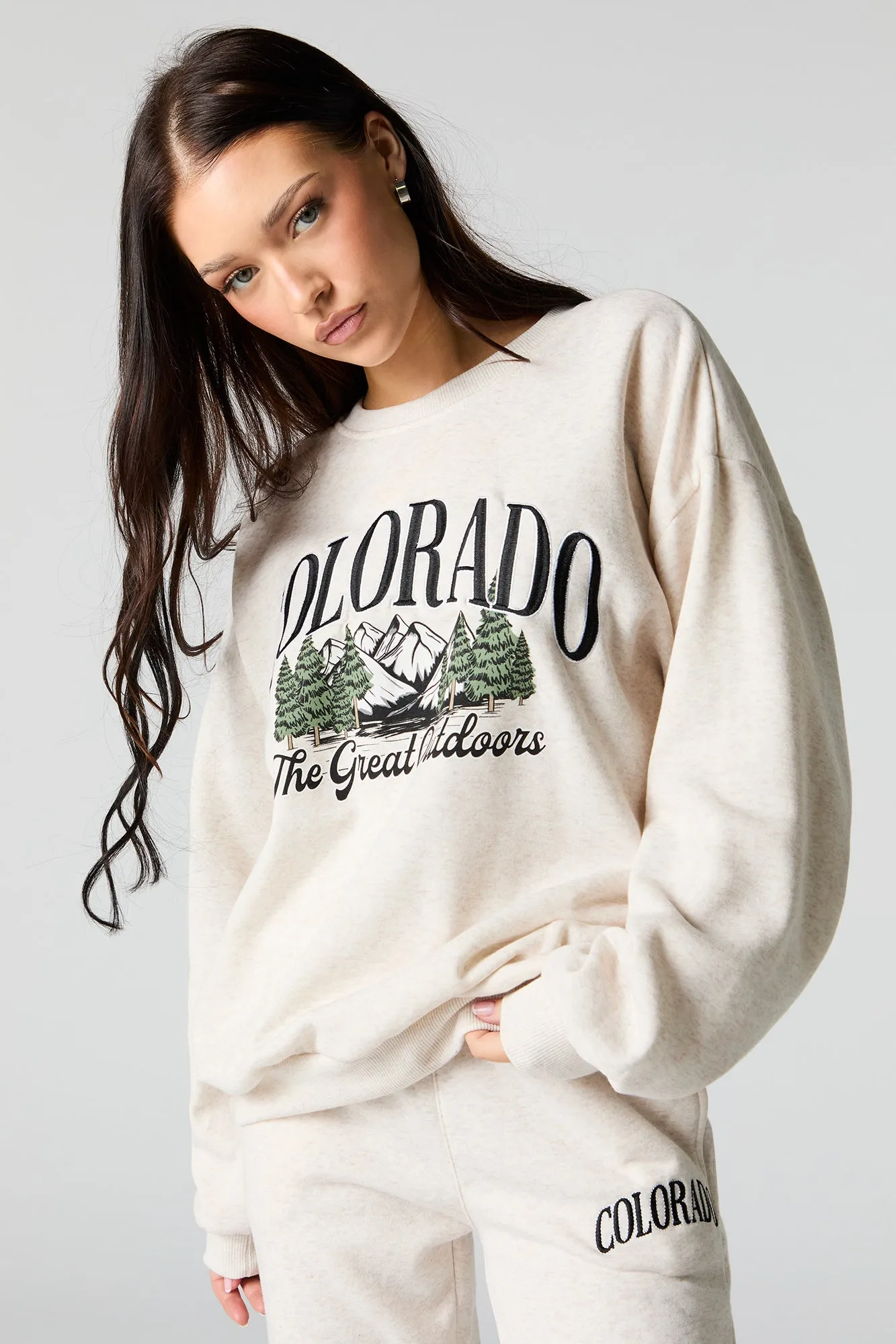 Oversized Destination Embroidered Fleece Sweatshirt sold by Charlotte Russe product image thumbnail 4