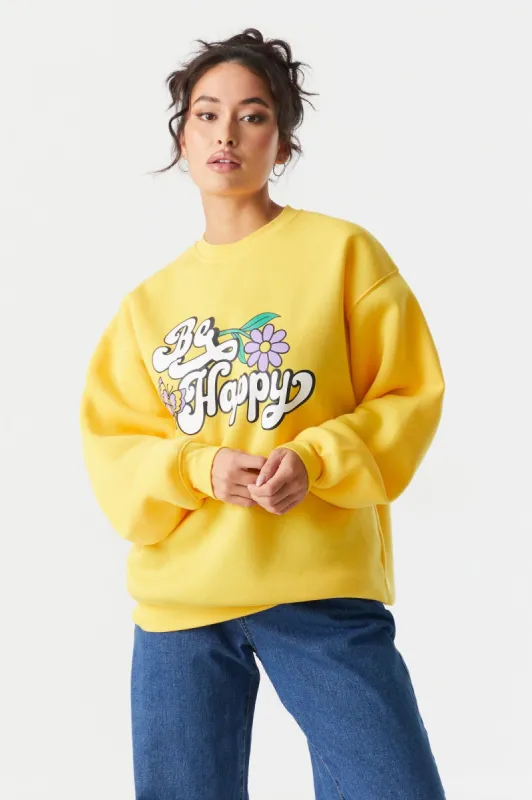 Be Happy Graphic Fleece Sweatshirt sold by Charlotte Russe