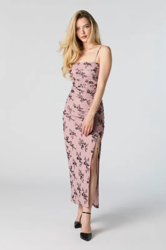 Mesh Ruched Slit Midi Dress sold by Charlotte Russe