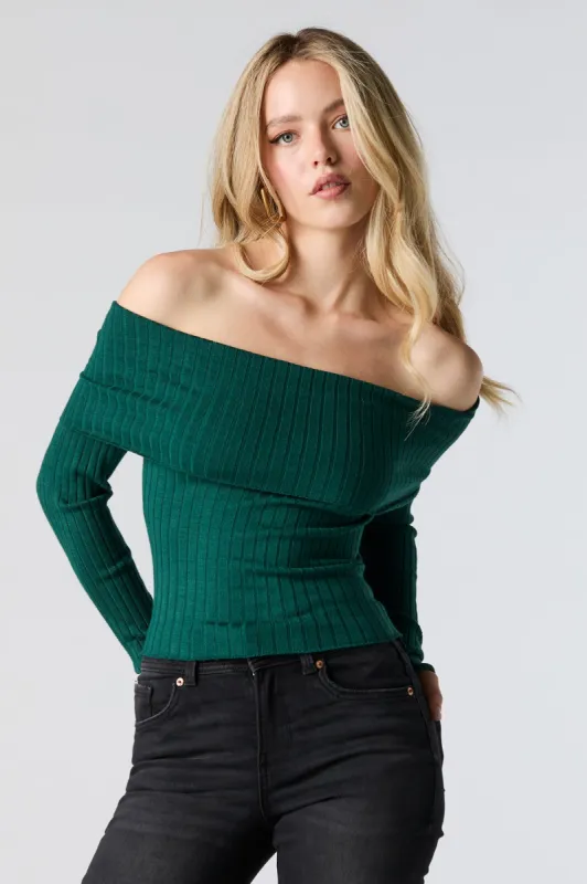 Ribbed Knit Foldover Off Shoulder Sweater sold by Charlotte Russe