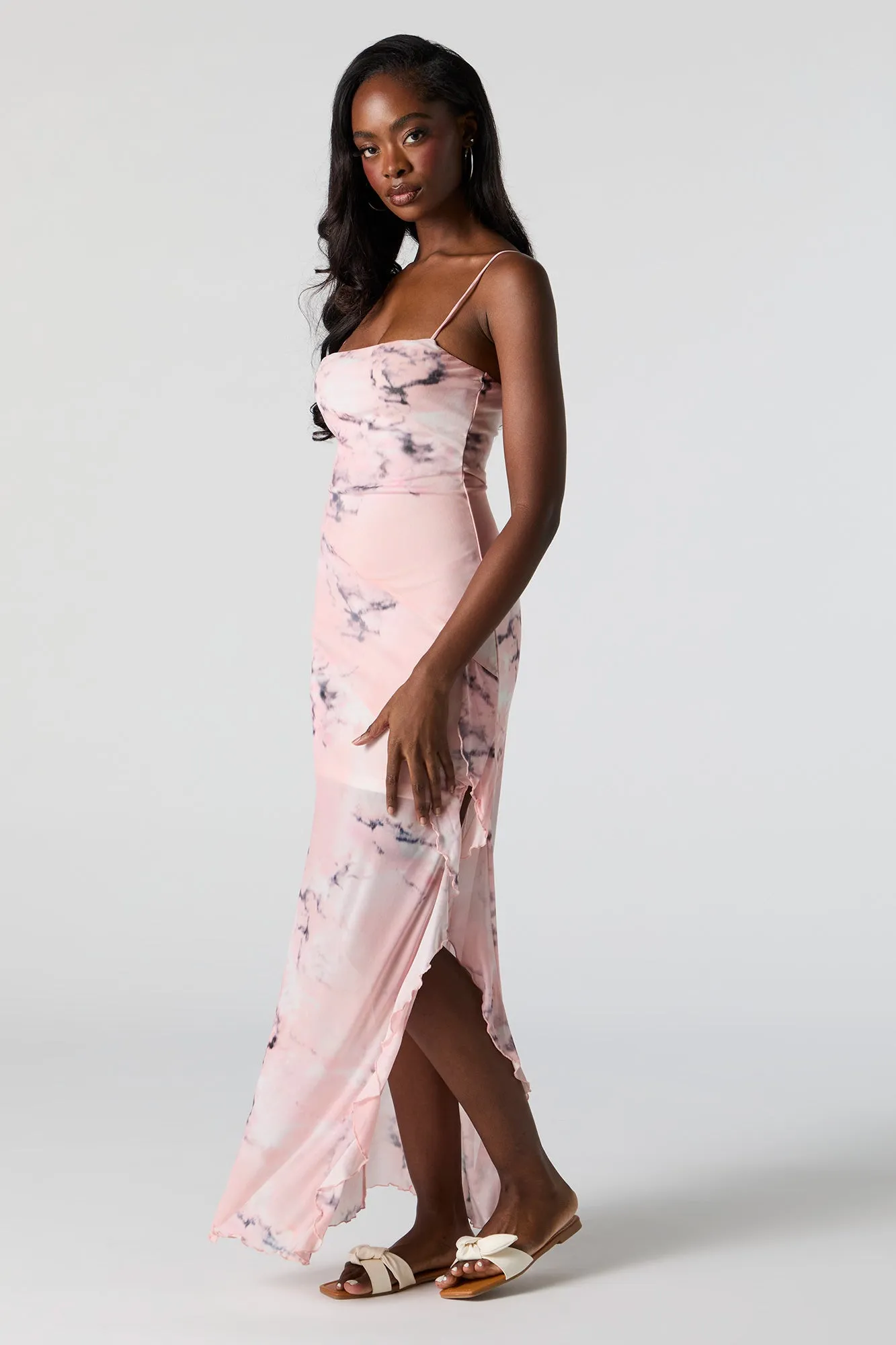 Printed Mesh Ruffled Slit Maxi Dress sold by Charlotte Russe product image thumbnail 2