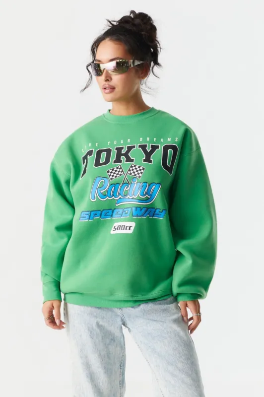 Tokyo Racing Graphic Fleece Sweatshirt sold by Charlotte Russe