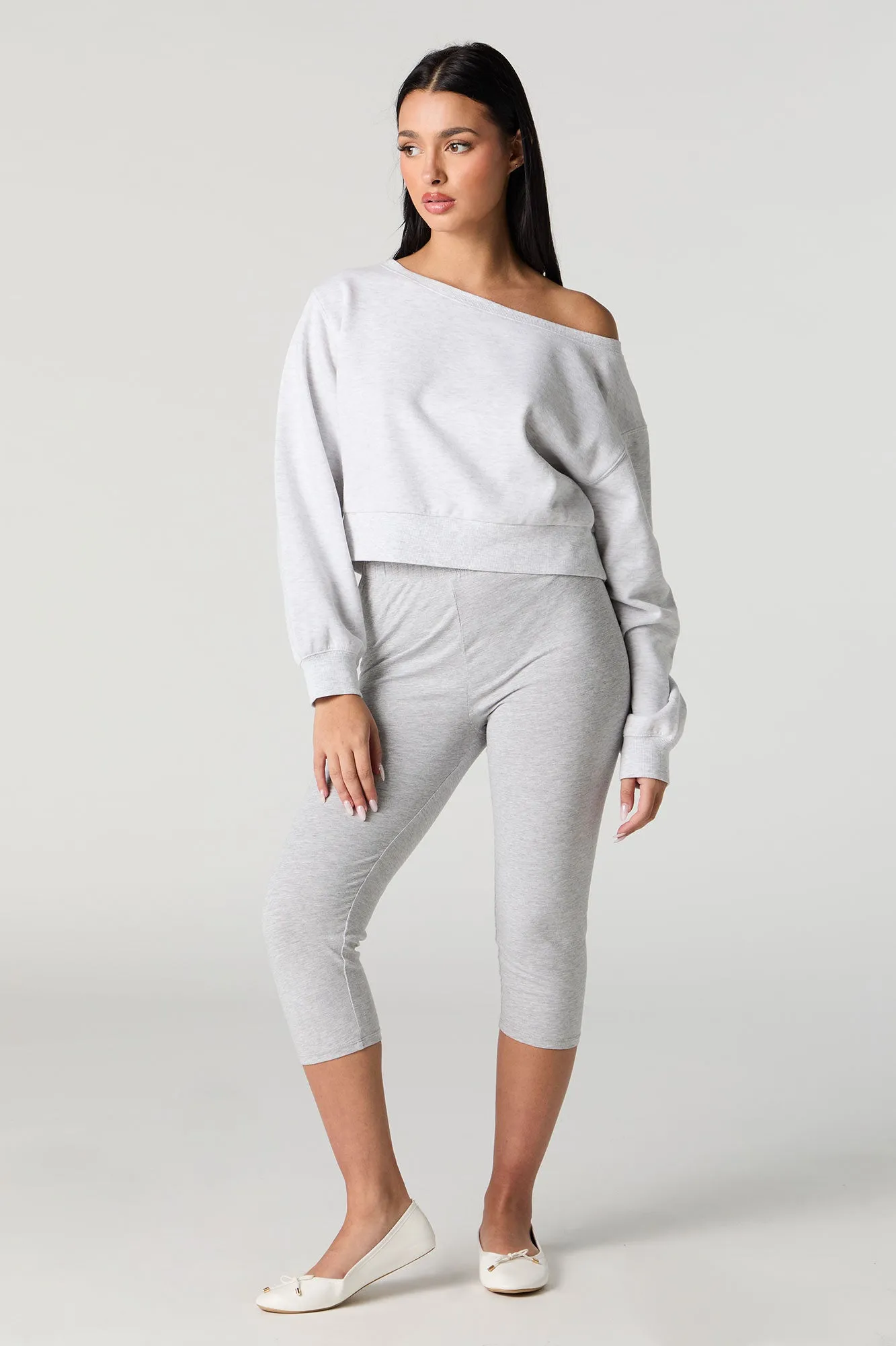 Soft Fleece Off Shoulder Cropped Sweatshirt sold by Charlotte Russe product image thumbnail 4