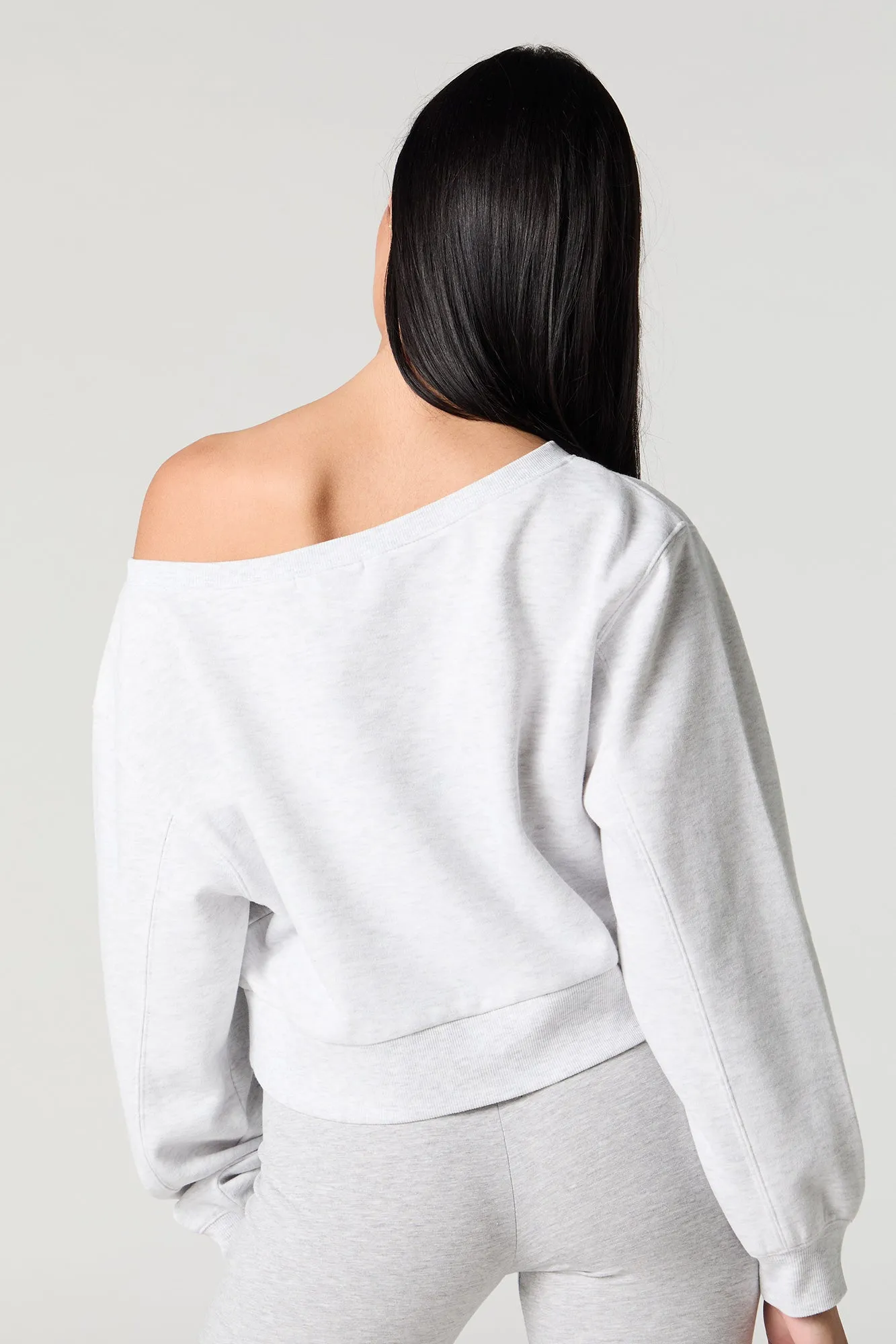 Soft Fleece Off Shoulder Cropped Sweatshirt sold by Charlotte Russe product image thumbnail 3