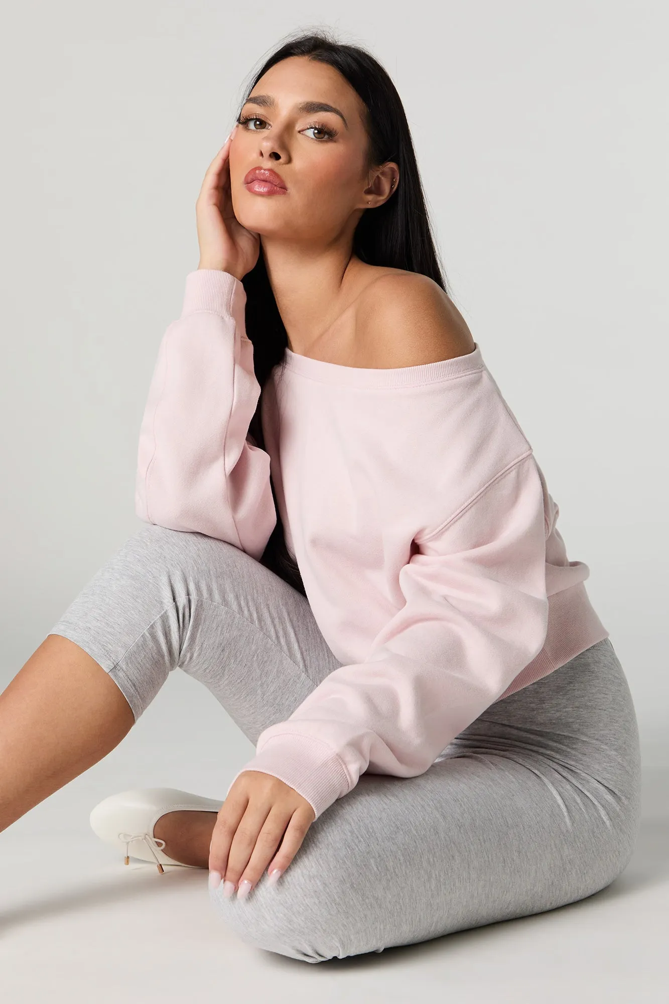 Soft Fleece Off Shoulder Cropped Sweatshirt sold by Charlotte Russe product image thumbnail 5