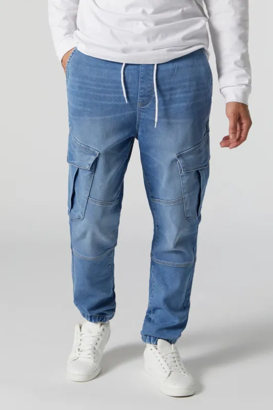 Medium Wash Denim Cargo Jogger sold by Charlotte Russe