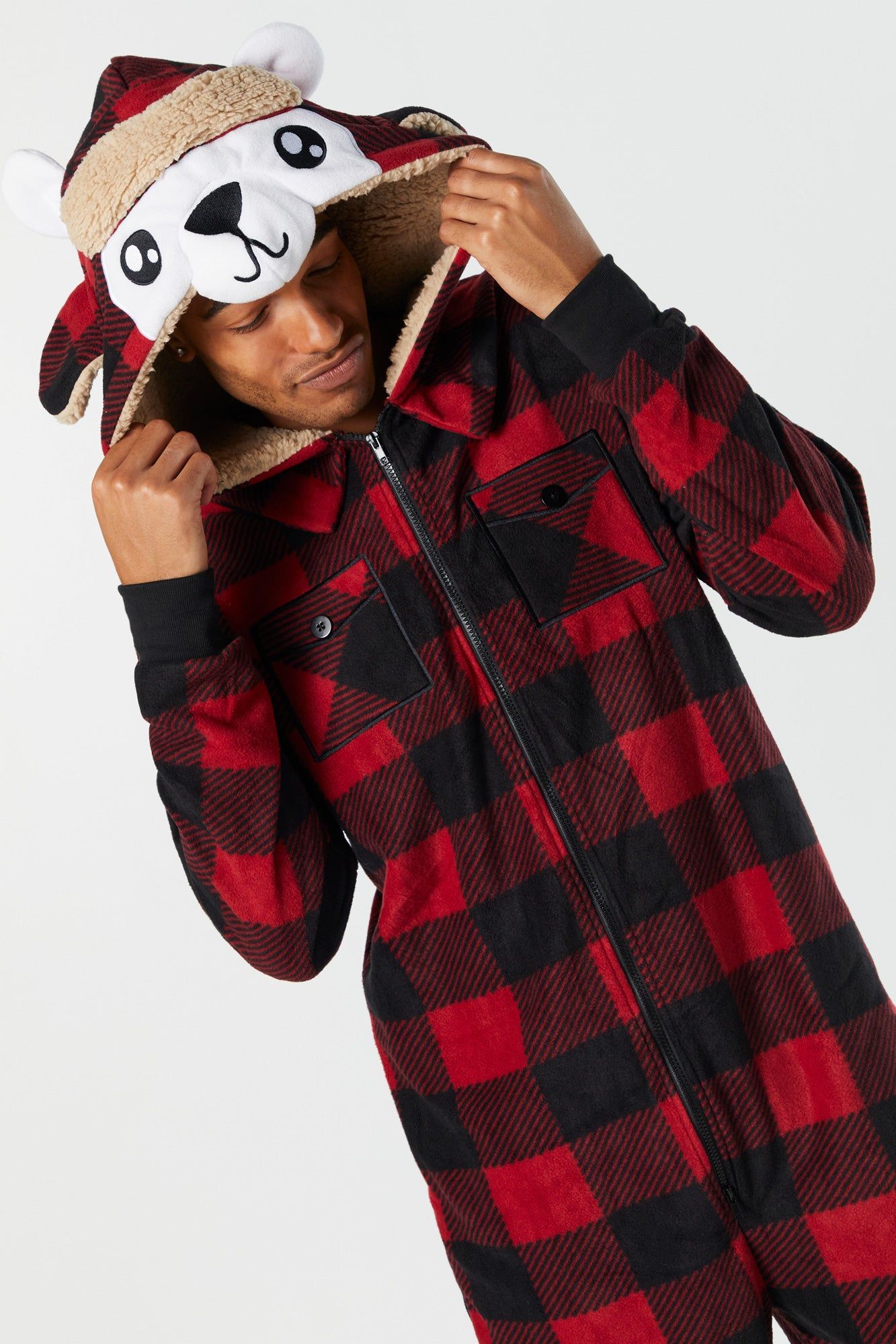 3D Plaid Dog Hood Plush Onesie sold by Charlotte Russe product image thumbnail 2