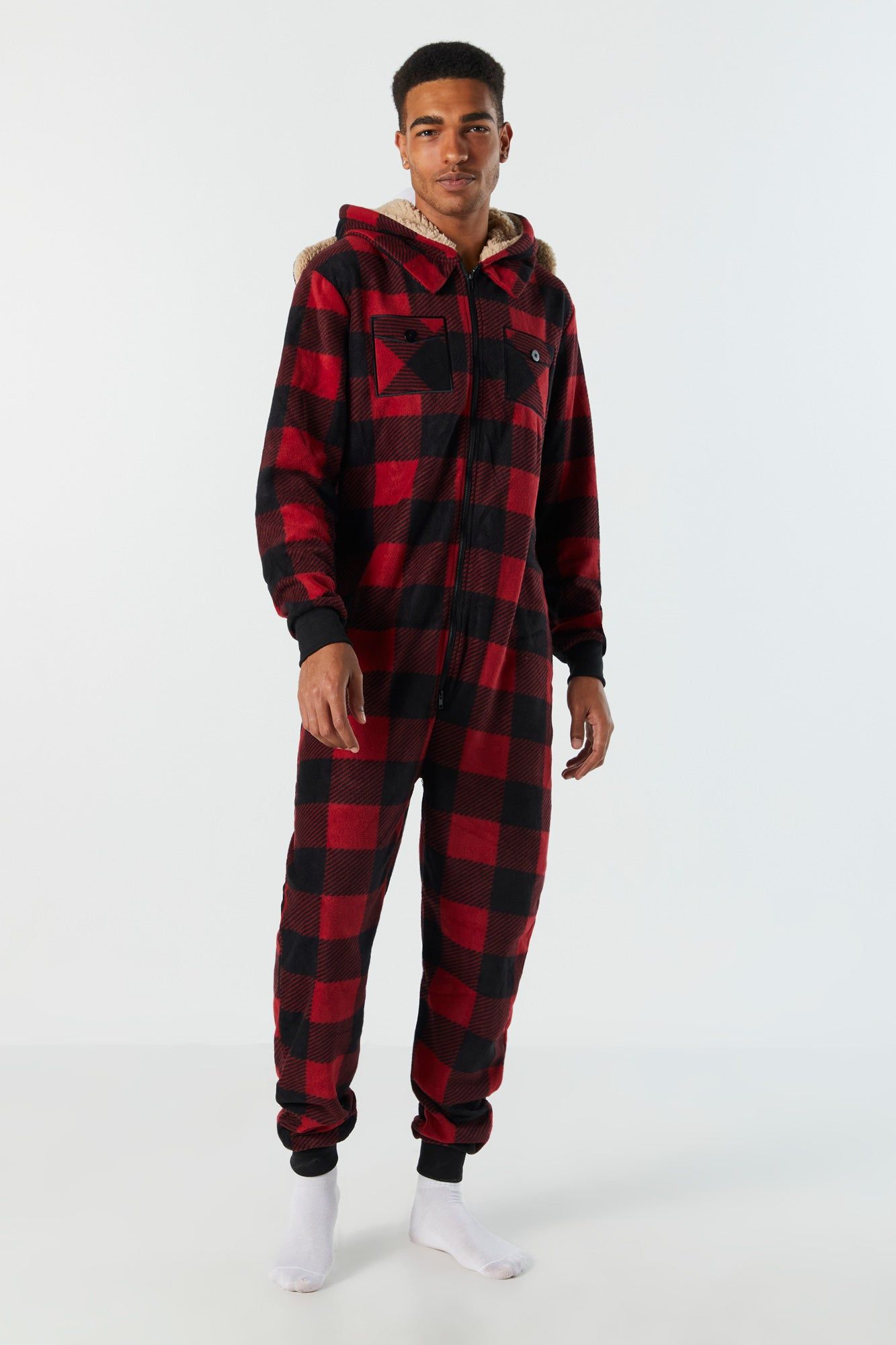 3D Plaid Dog Hood Plush Onesie sold by Charlotte Russe