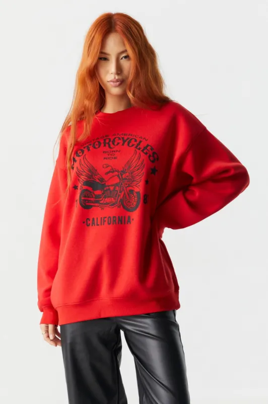Motorcycle Graphic Oversized Fleece Sweatshirt sold by Charlotte Russe