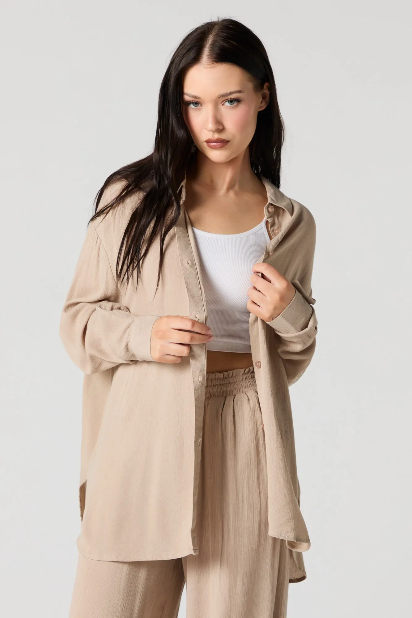 Textured Oversized Button-Up Top sold by Charlotte Russe product image thumbnail 4