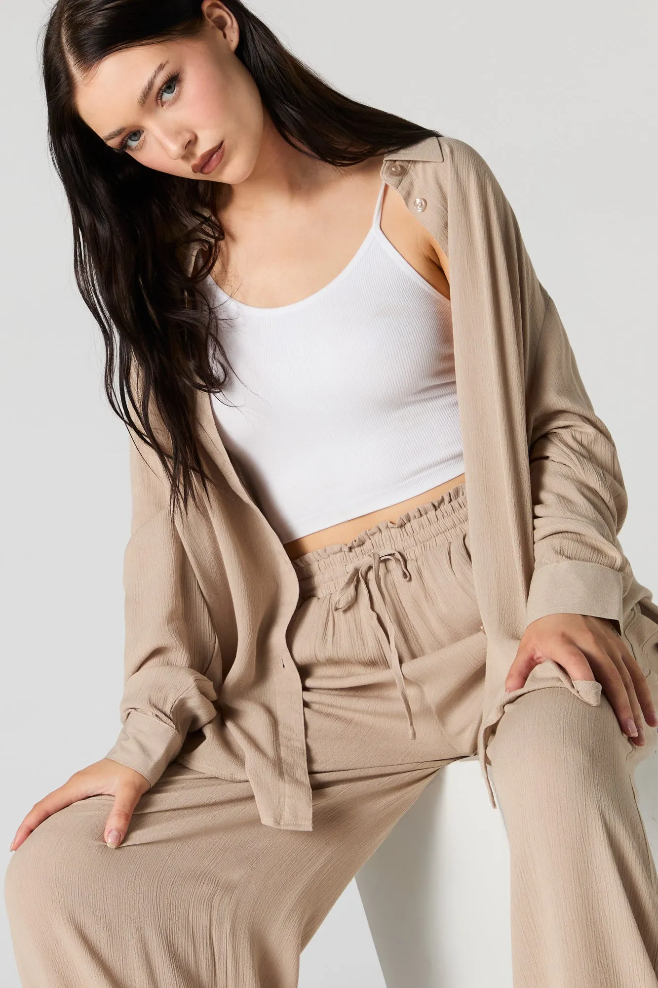 Textured Oversized Button-Up Top sold by Charlotte Russe