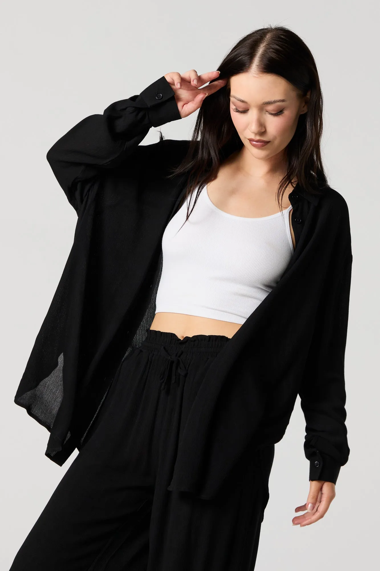 Textured Oversized Button-Up Top sold by Charlotte Russe product image thumbnail 5